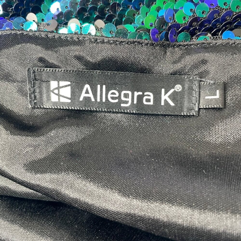 Allegra K Green Glitter Sequin V Neck Spaghetti Strap Mini Party Dress Sz Large - Picture 6 of 9